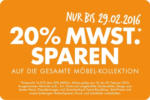Interio Boutique -20% MWST. auf die gesamte Möbelkollektion - bis 29.02.2016
