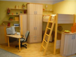 Jugendzimmer in Dekor Buche Hell und Orange