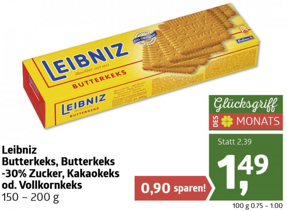 Leibniz Butterkeks, Butterkeks 30 Zucker, Kakaokeks od. Vollkornkeks