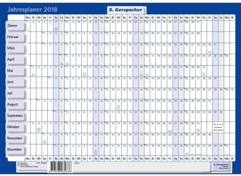 Jahresplaner 2018 A4