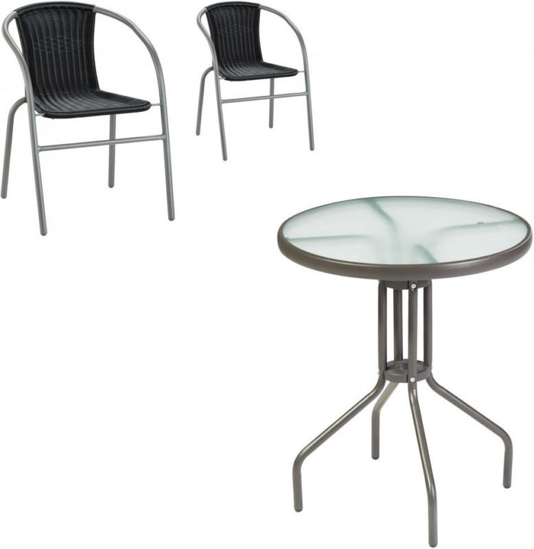 GartenmöbelSet Larissa (rund, Cafétisch, 2 Stapelstühle, schwarz) für