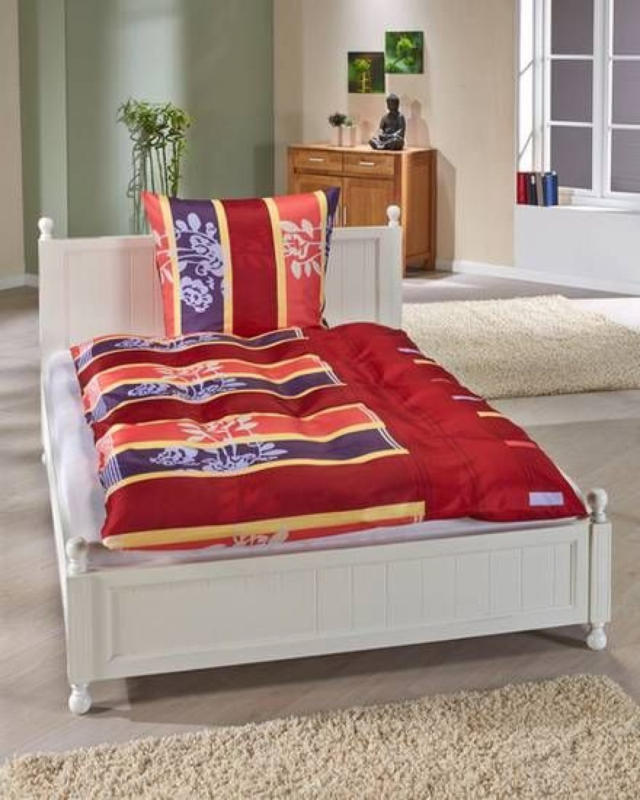 MicrofaserBettwäsche »Blume/Streifen« (140 x 200 cm, rot) für nur € 4