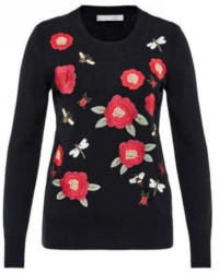 Pullover mit Blumen- und Insektenstickerei