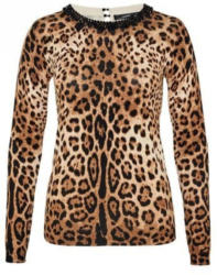 Pullover mit Leo-Print und Perlenausschnitt
