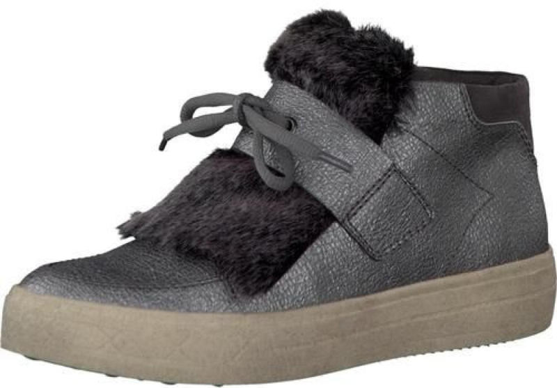 Sneaker in Lackleder-Optik und mit Fellimitat