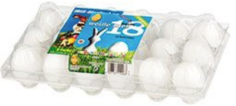 18 frische weiße Eier mit Eierfarbe