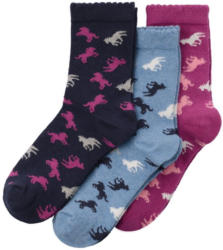 3 Paar Mädchen Socken mit Pferde-Motiven