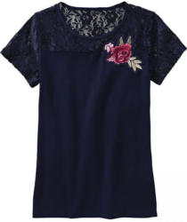 Damen-T-Shirt mit Spitze und Rosen-Applikation