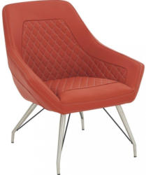 Sessel In Edelstahlfarben, Rot Metall, Textil