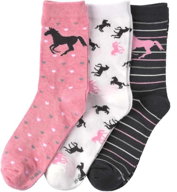 3 Paar Mädchen Socken mit Pferde-Motiven