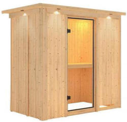 Karibu Sauna Variado, Fronteinstieg, ohne Ofen, mit Kranz, Klarglas-Tür