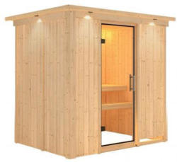 Karibu Sauna Bodin, Fronteinstieg, ohne Ofen, mit Kranz, satinierte Glastür