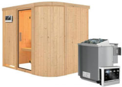 Karibu Sauna Titania 4, Fronteinstieg, 9 kW Bio Ofen, kein Kranz, Klarglas-Tür