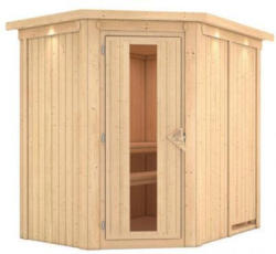 Karibu Sauna Saja, Eckeinstieg, ohne Ofen, mit Kranz, Energiespartür