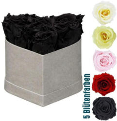 Rosenbox Herz 6 Rosen, 12x9 cm steingrau matt leinen/ weiß