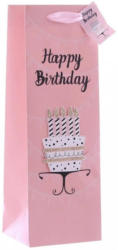 Geschenktasche Happy Birthday Flasche Rosa, Schwarz, Weiß, Goldfarben