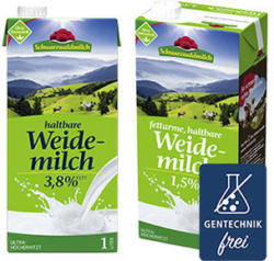 Schwarzwaldmilch Haltbare Weidemilch 1,5/3,8 % Fett, jede 1-Liter-Packung