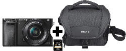 Systemkameras - SONY Alpha 6000 KIT (ILCE-6000L) + Tasche + Speicherkarte Systemkamera 24.3 Megapixel mit Objektiv 16-50 mm , 7.5 cm Display , WLAN