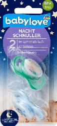 babylove Schnuller für die Nacht aus Silikon, symmetrisch, Größe 2, 5-18 Monate, Lalelu / schlaflos glücklich