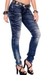 Cipo & Baxx Damen Biker Jeans mit Knopfverschluss und Gürtel