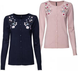 Damen-Strickjacke mit Blumen-Stickerei
