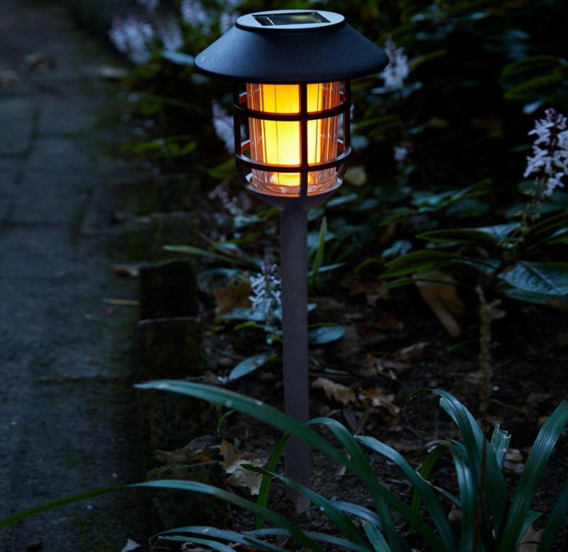 Solar-Metalllaterne mit täuschend echter Flamme, ca. 16x56cm