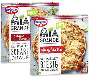 Dr. Oetker La Mia Grande Salame Piccante oder Margherita gefroren, jede 360/380-g-Packung und weitere Sorten