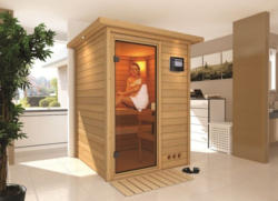 Karibu Sauna Nadja - Ausführung: Dachkranzmodell , Ofen: 3,6 kW Bio , Steuerung: extern