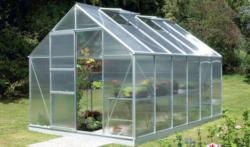 Vitavia Gewächshaus Merkur - Ausführung: 9900 HKP 6 mm Dunkelgrau, Fläche: ca. 9,9 m², Fenster: 2, Sockelmaß: 254 x 379 cm,