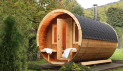 Saunafass de luxe - 330 cm inkl. Dachschindeln - Variante: Bausatz, Dachschindelfarbe: schwarz