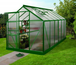 Vitavia Gewächshaus Triton - Ausführung: 7500 HKP 6 mm Grün, Fläche: ca. 7,5 m², Fenster: 2, Maße: 198 x 379 cm, Sockelmaß: 190 x 377 cm