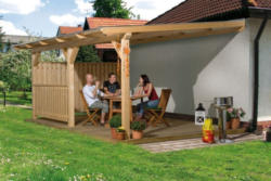 Überdachungen 672 - Aus- führung: Gr. 3, Außenmaße: 434 x 376 cm, Sockelmaße: 337 - 422 x 242 cm, Grund- fläche: 13,59 m², Umb.- Raum: 31,52 m³, Gewicht: 268 kg