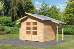 Karibu 28 mm Gartenhaus Grönelo im Set inkl. Schleppdach und Anbauschrank - Ausführung: naturbelassen
