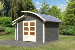 Karibu 28 mm Gartenhaus Almelo im Set inkl. Anbauschrank Premium - Ausführung: terragrau