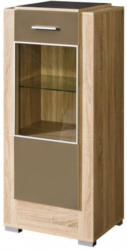 Vitrine Arowana 08, Farbe: Eiche / Latte Matt - Abmessungen: 127 x 56 x 44 cm (H x B x T)