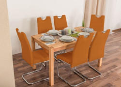 Wooden Nature Esstisch-Set 151 inkl. 6 Stühle (orange), Buche Massivholz - 135 x 75 (L x B)