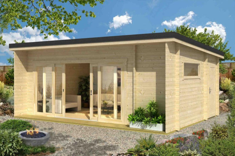 Gartenhaus G25 inkl. Fußboden - 44 mm Blockbohlenhaus, Grundfläche: 23,70 m², Pultdach