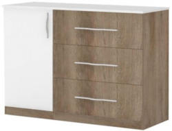 Kommode Lepa 15, Farbe: Eiche Dunkelbraun / Weiß - Abmessungen: 85 x 122 x 45 cm (H x B x T)