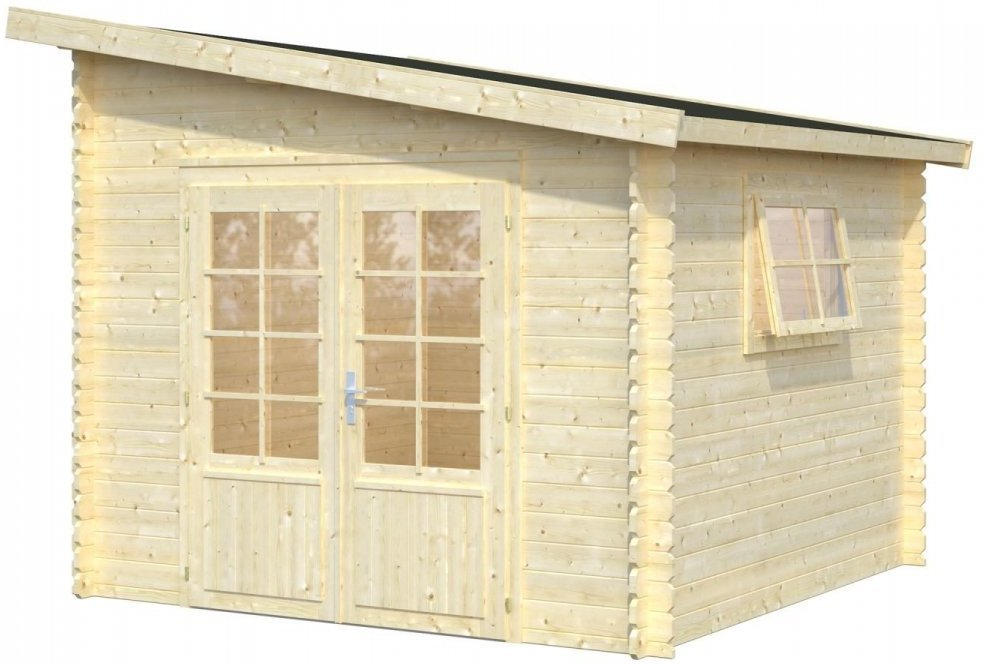 Gartenhaus mit Glastür Pinus P9 naturbelassen 28 mm Blockbohlenhaus