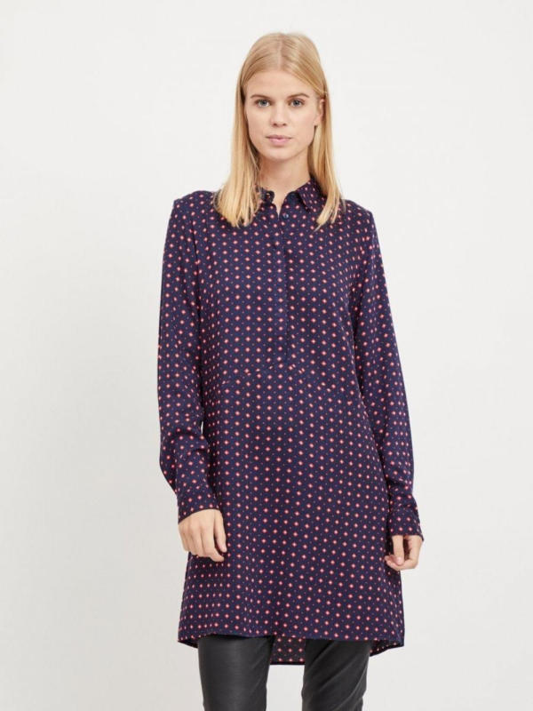 Vila Gepunktetes Kleid mit langen Ärmeln