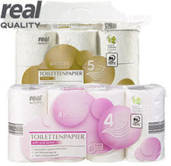 Toilettenpapier 4-lagig, 8 x 150 Blatt oder 5-lagig, 6 x 129 Blatt, jede Packung