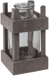 Vase aus Glas und Holz, ca. 12x12x20cm