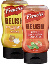 Frenchs Relish Sweet Onion oder Jalapeno Tomato, jede 320-g-Flasche