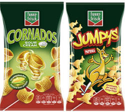 Funny Frisch Frit Sticks ungarisch, Paprika Ecken, Jumpys, Ringli oder Cornados jeder 75/80/100-g-Beutel