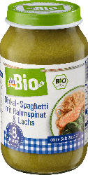 dmBio Menü Dinkel-Spaghetti mit Rahmspinat und Lachs ab 8. Monat
