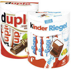 Ferrero Duplo oder Kinder Riegel 10er, jede 182/210-g-Packung