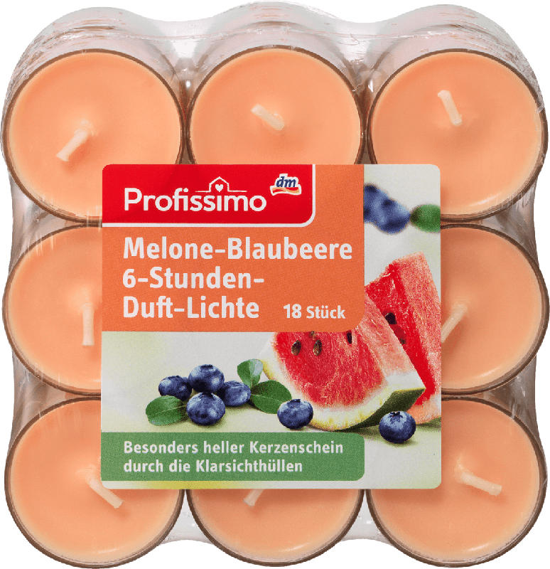 Profissimo Duftkerze 6 Stunden in Klarsichthülle Melone&Blaubeere