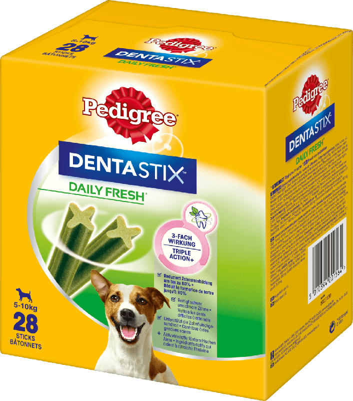 Pedigree Snack für Hunde, Zahnpflege DentaStix Tägliche Frische, für kleine Hunde, Multipack 4x7 Stück