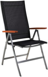 Gartenklappsessel in Metall, Textil Schwarz, Edelstahlfarben
