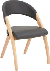 Stuhl In Holz, Leder Eichefarben, Dunkelgrau